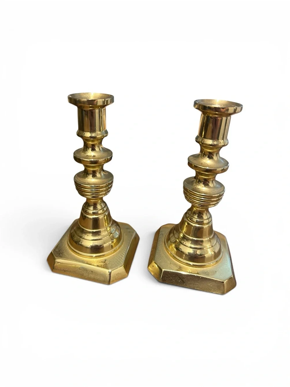 Vintage Solid Brass Candlestick Holders Pair • 4” Taper Candle Holders